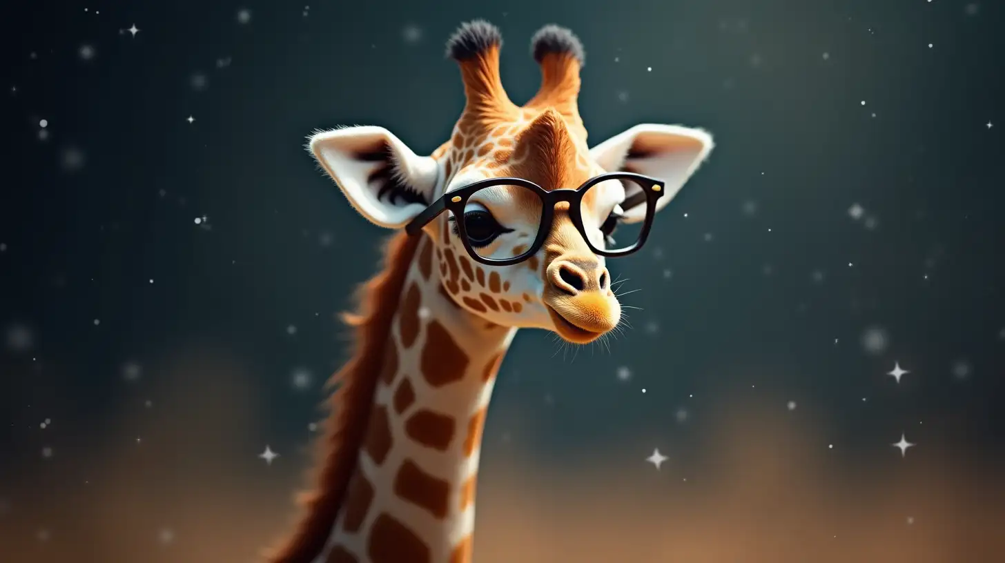 small baby Giraffe with glasses  in the space