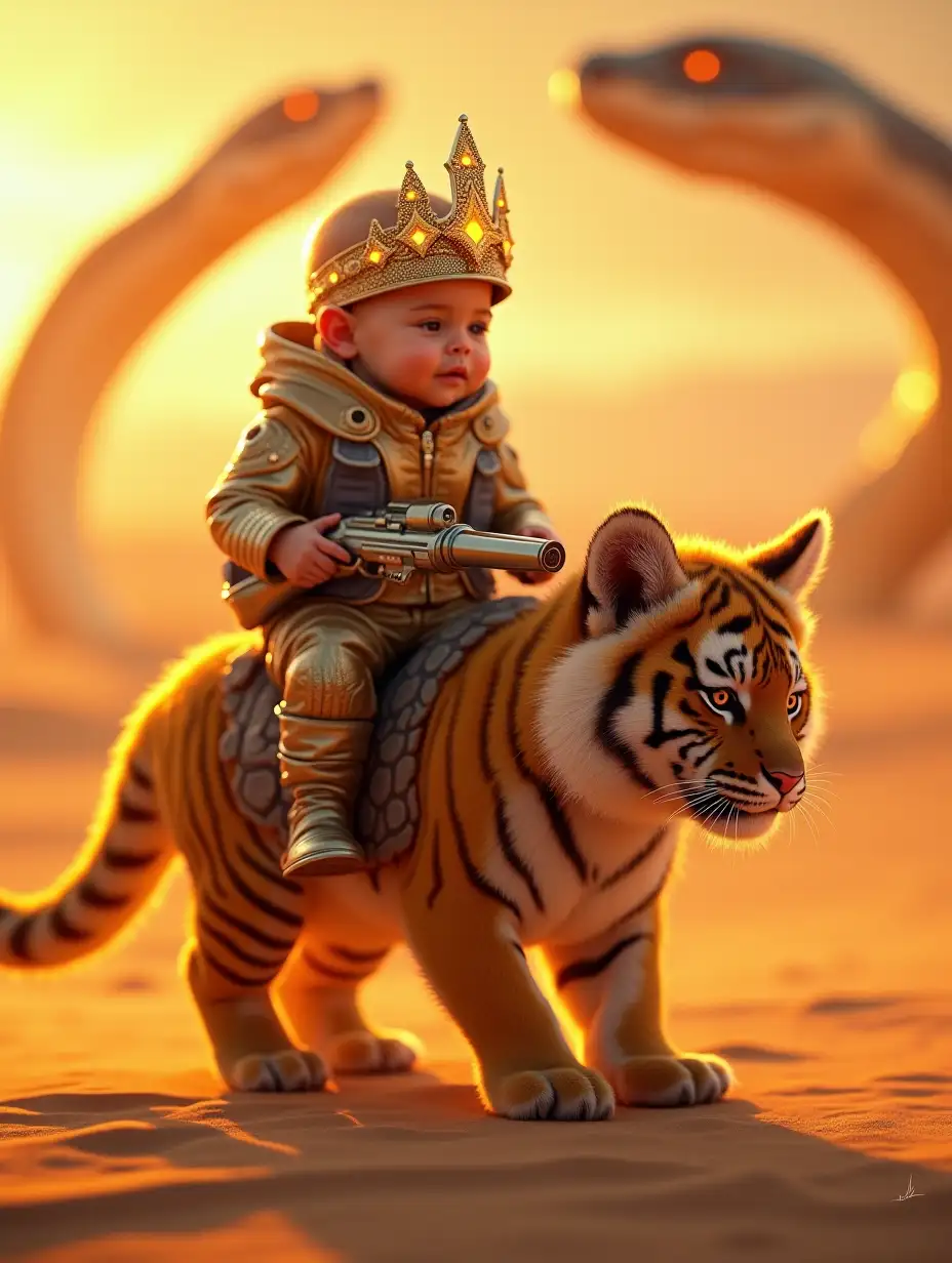 Heroic-Baby-Riding-Mutant-Tiger-in-Mystical-Desert-at-Sunset