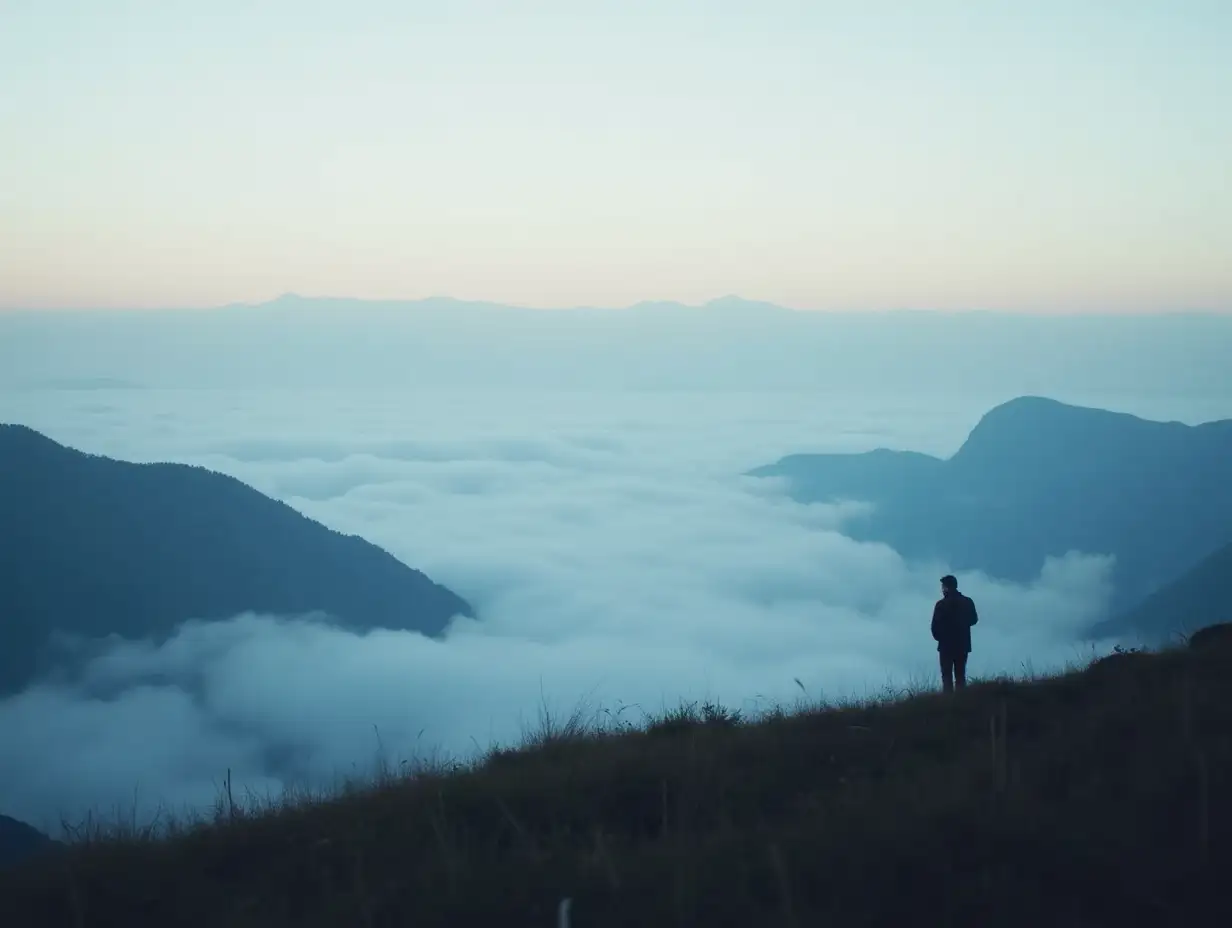 Silhouette-Against-Majestic-Mountains-and-Sea-of-Clouds