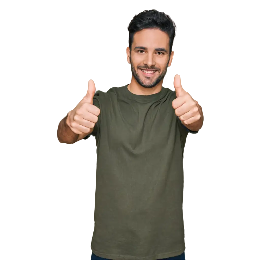 man posing with thumb up. Wearing a t-shirt