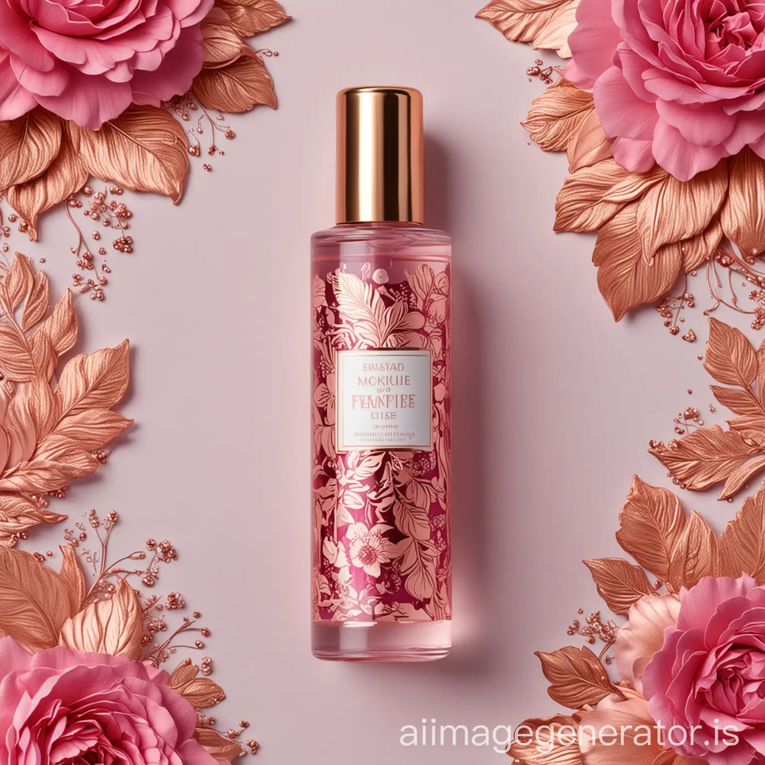 unique body mist perfume label with shocking pink and rose gold floral theme
