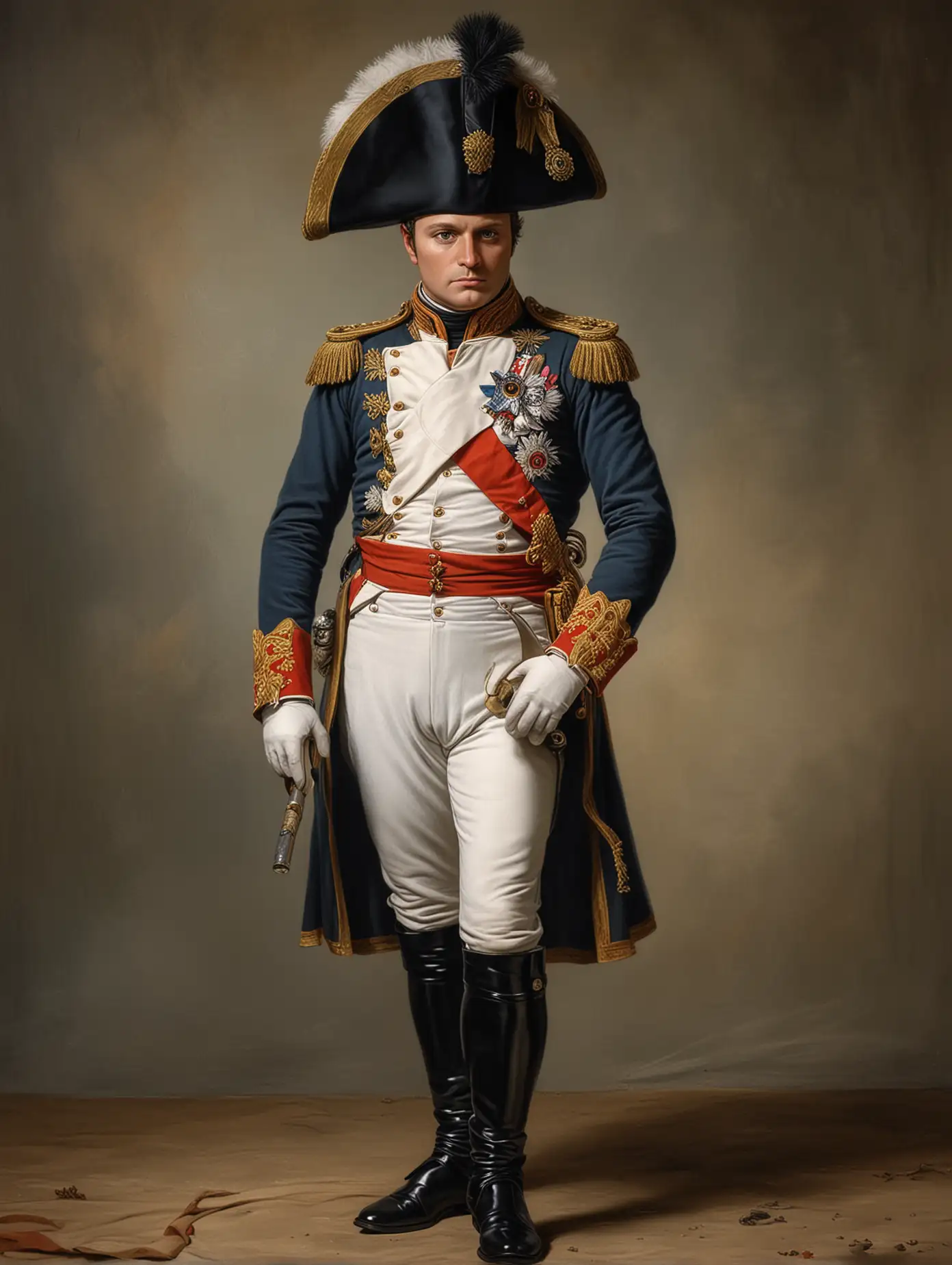 Realistic Oil Painting of Napoleon Bonaparte in Full Military Uniform