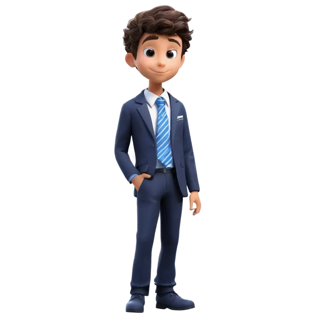 Male-Cartoon-Elementary-Student-in-School-Uniform-with-Blue-Checkered-Neck-Tie-PNG-Image