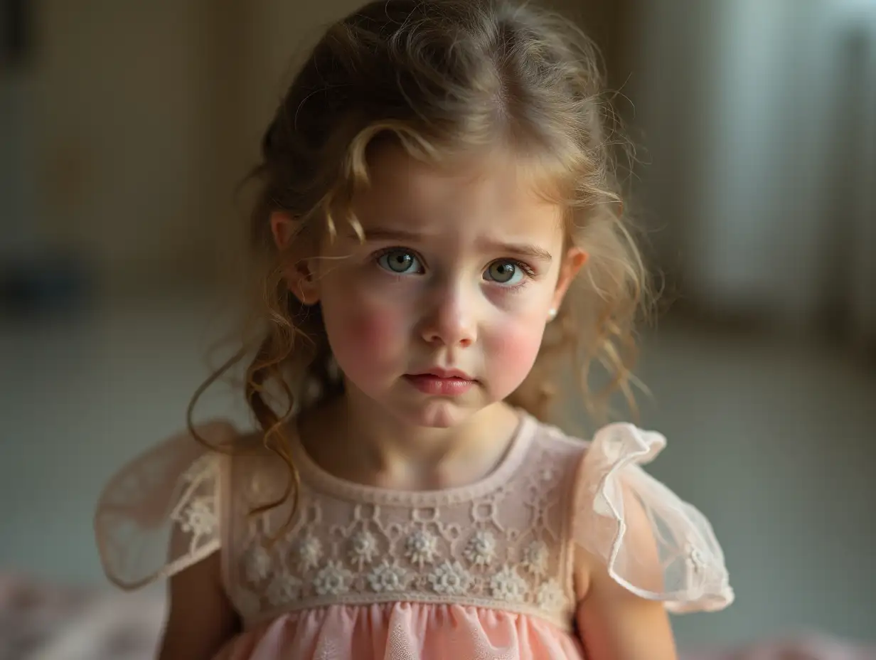 A beautiful girl in a beautiful dress with tearful eyes
