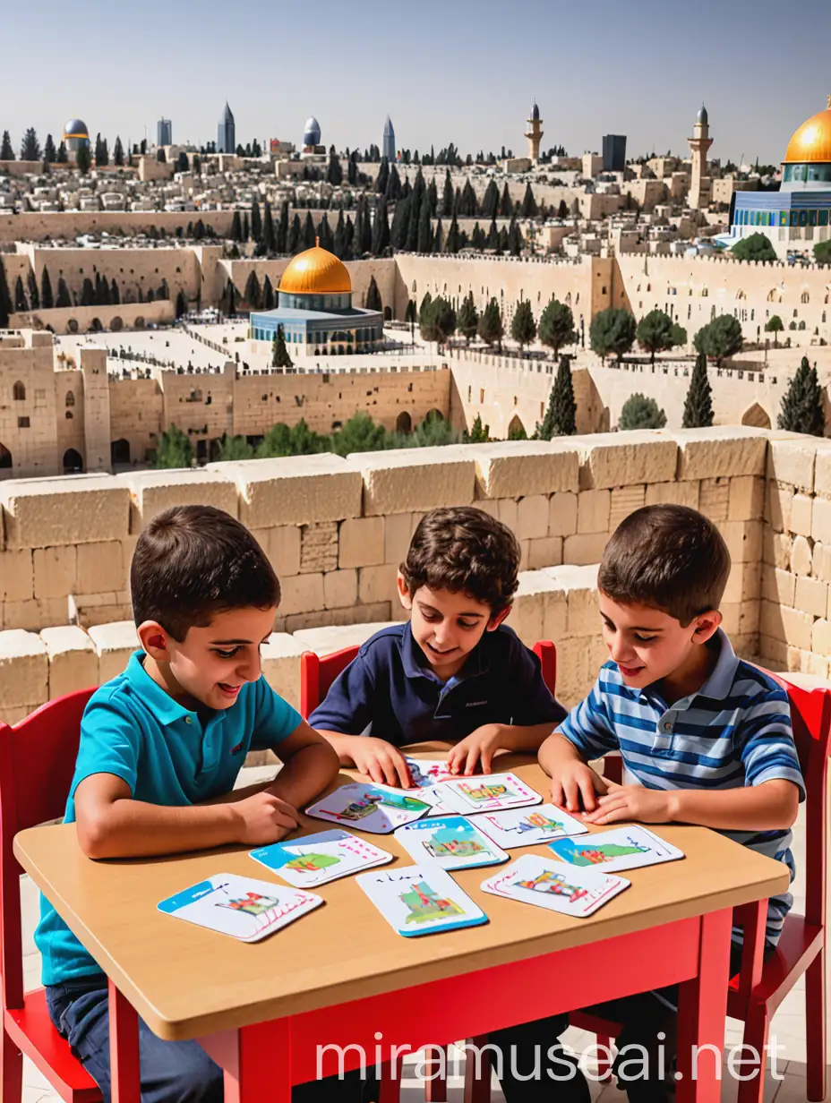 Children Learning Arabic and English with Jerusalem and Palestine Background