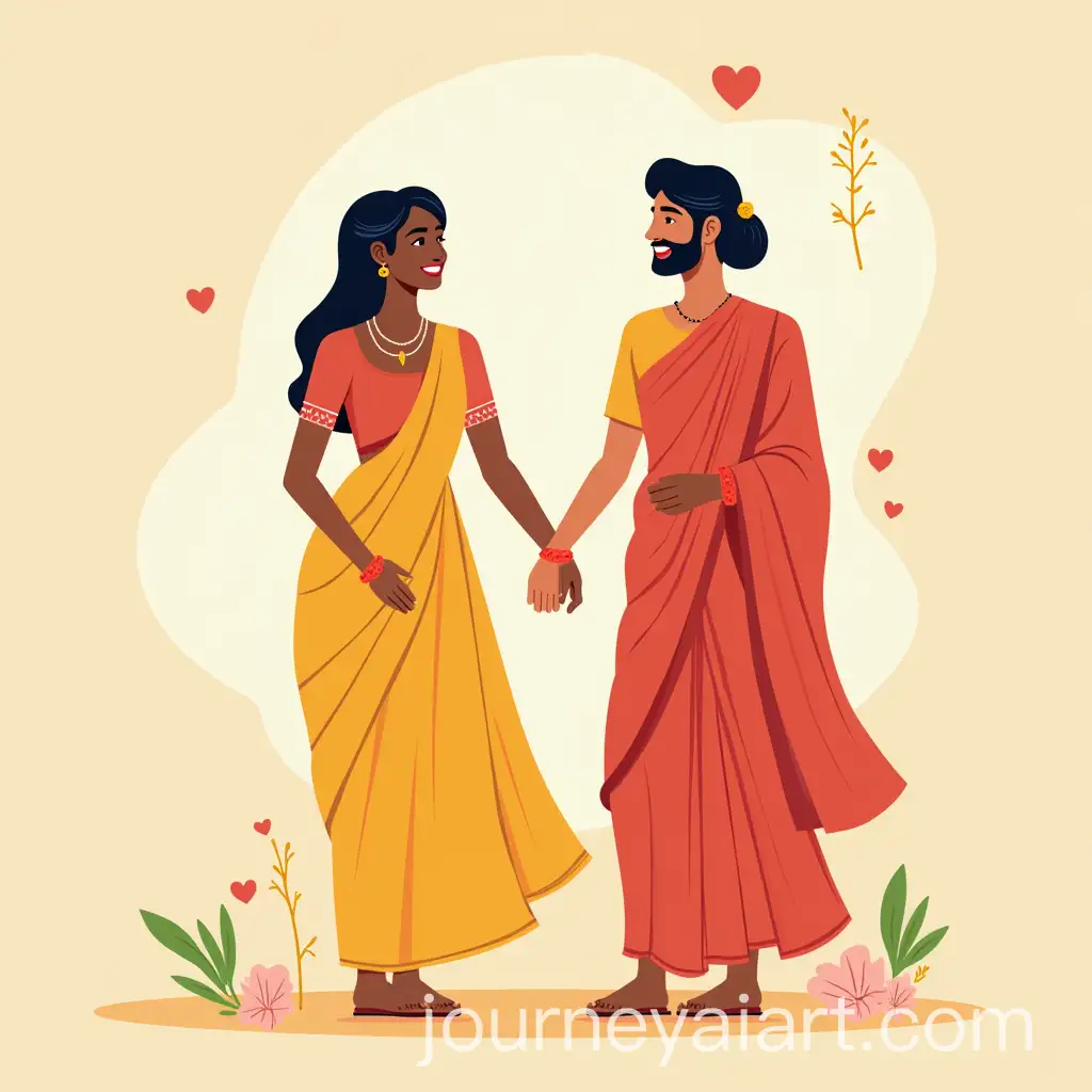Joyful-South-Indian-Couple-Engagement-Illustration
