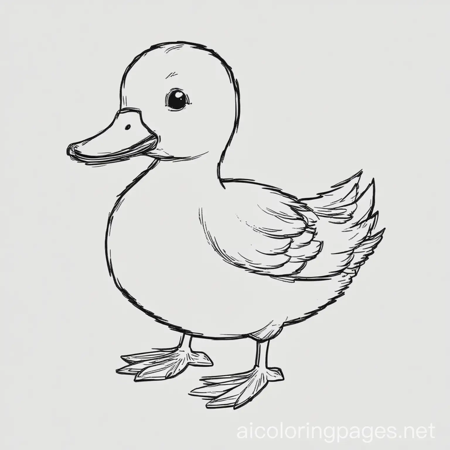 duck
, Coloring Page, black and white, line art, white background, Simplicity, Ample White Space. The background of the coloring page is plain white to make it easy for young children to color within the lines. The outlines of all the subjects are easy to distinguish, making it simple for kids to color without too much difficulty