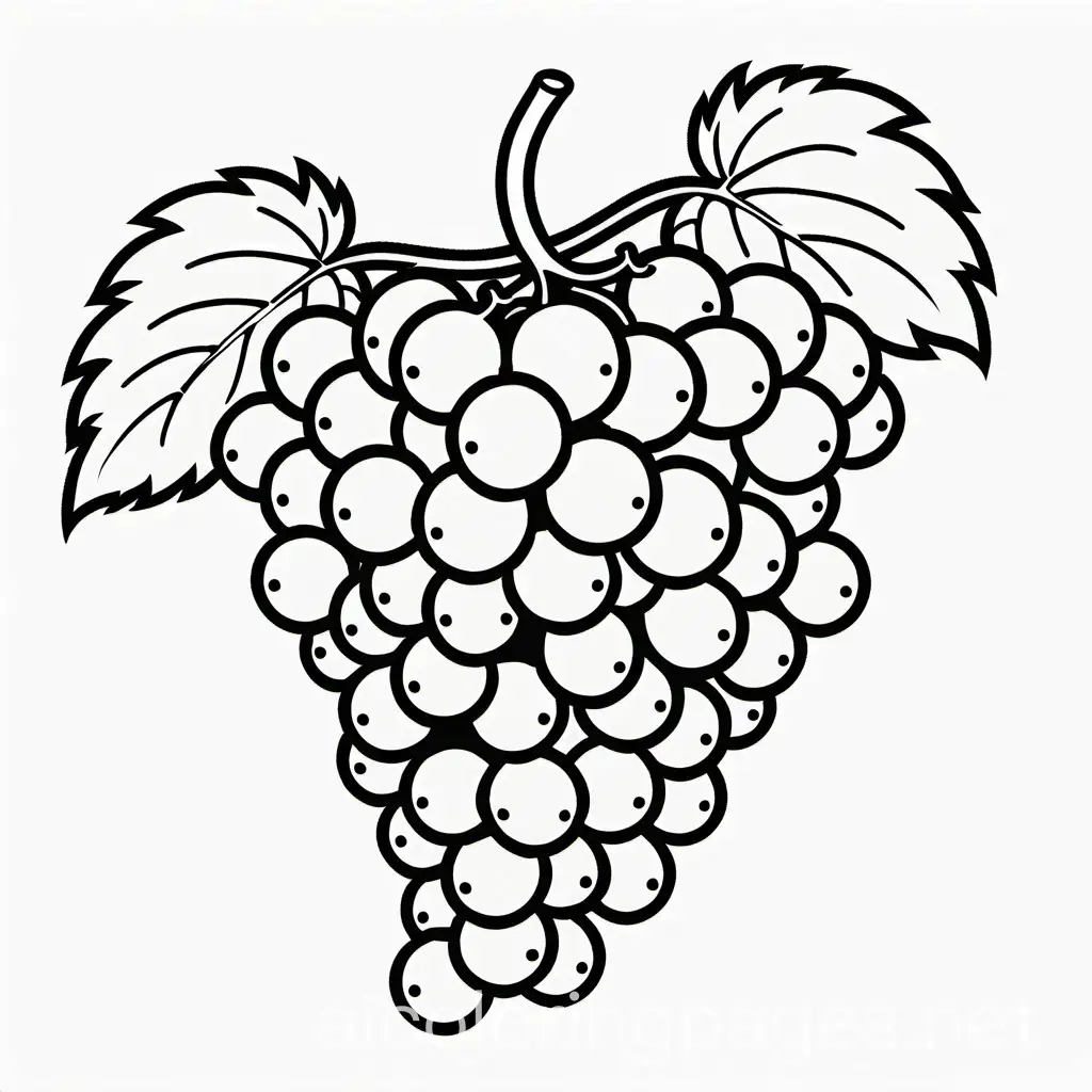 black and white coloring page with cute grapes., Coloring Page, black and white, line art, white background, Simplicity, Ample White Space. The background of the coloring page is plain white to make it easy for young children to color within the lines. The outlines of all the subjects are easy to distinguish, making it simple for kids to color without too much difficulty