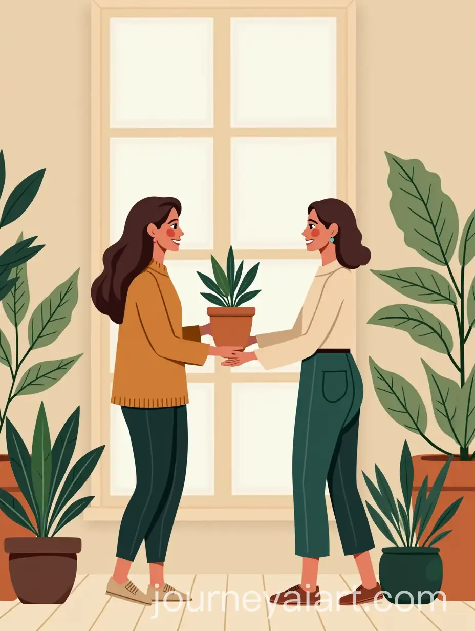Women-Sharing-a-Plant-in-a-Cozy-Natural-Setting