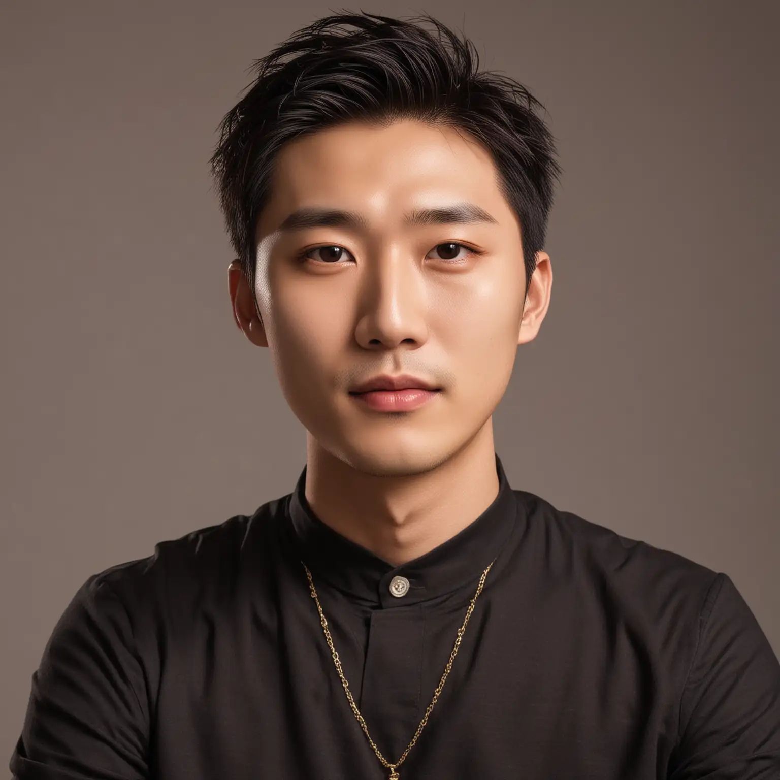 Attractive-Chinese-Male-Live-Streamer-in-Golden-Financial-Attire