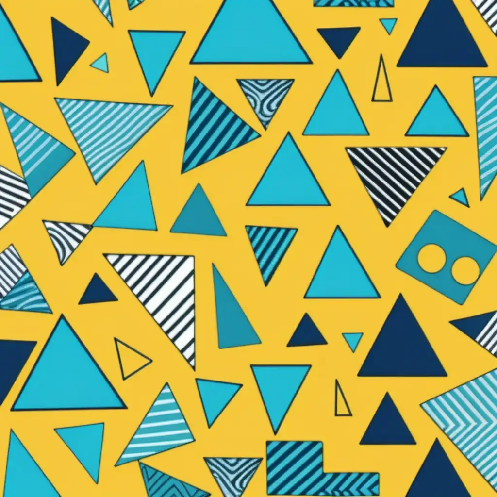 Abstract Geometric Pattern in Aesthetic Memphis Style Yellow Teal and Blue