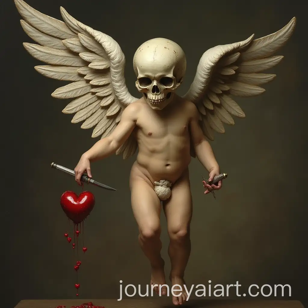Realistic-Floating-Cupid-with-Skull-Head-Piercing-Heart