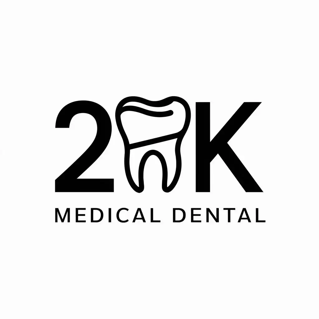 a logo design,with the text "2к", main symbol:Tooth,complex,be used in Medical Dental industry,clear background