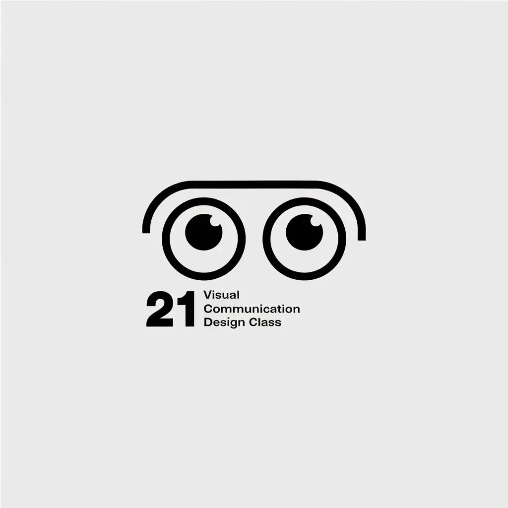 a vector logo design,with the text "21 Visual Communication Design Class", main symbol:Eyes, numbers,Minimalistic,be used in Education industry,clear background