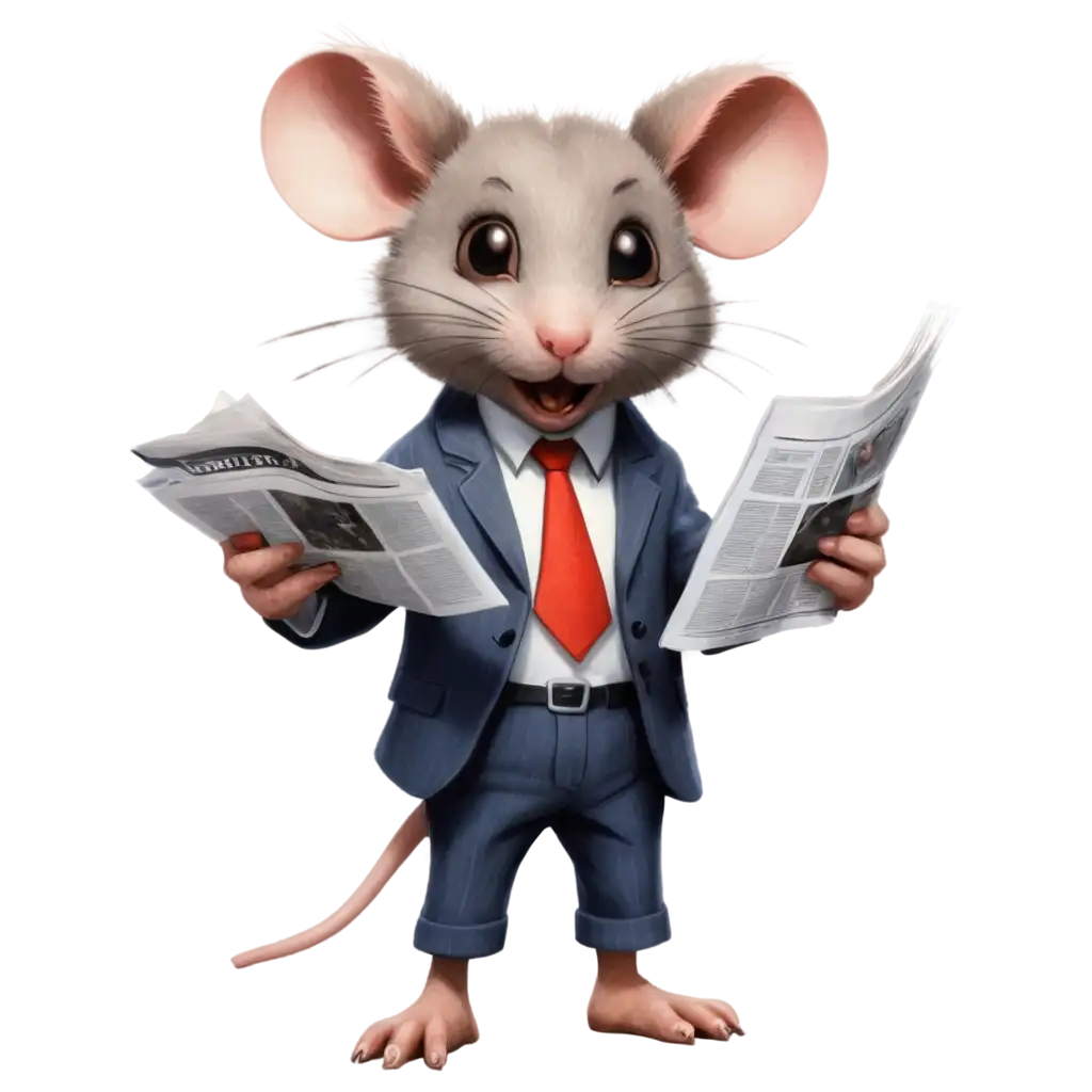 Malicious-Little-Mouse-Reading-a-Newspaper-PNG-Image-Perfect-for-Creative-Designs-and-Digital-Projects