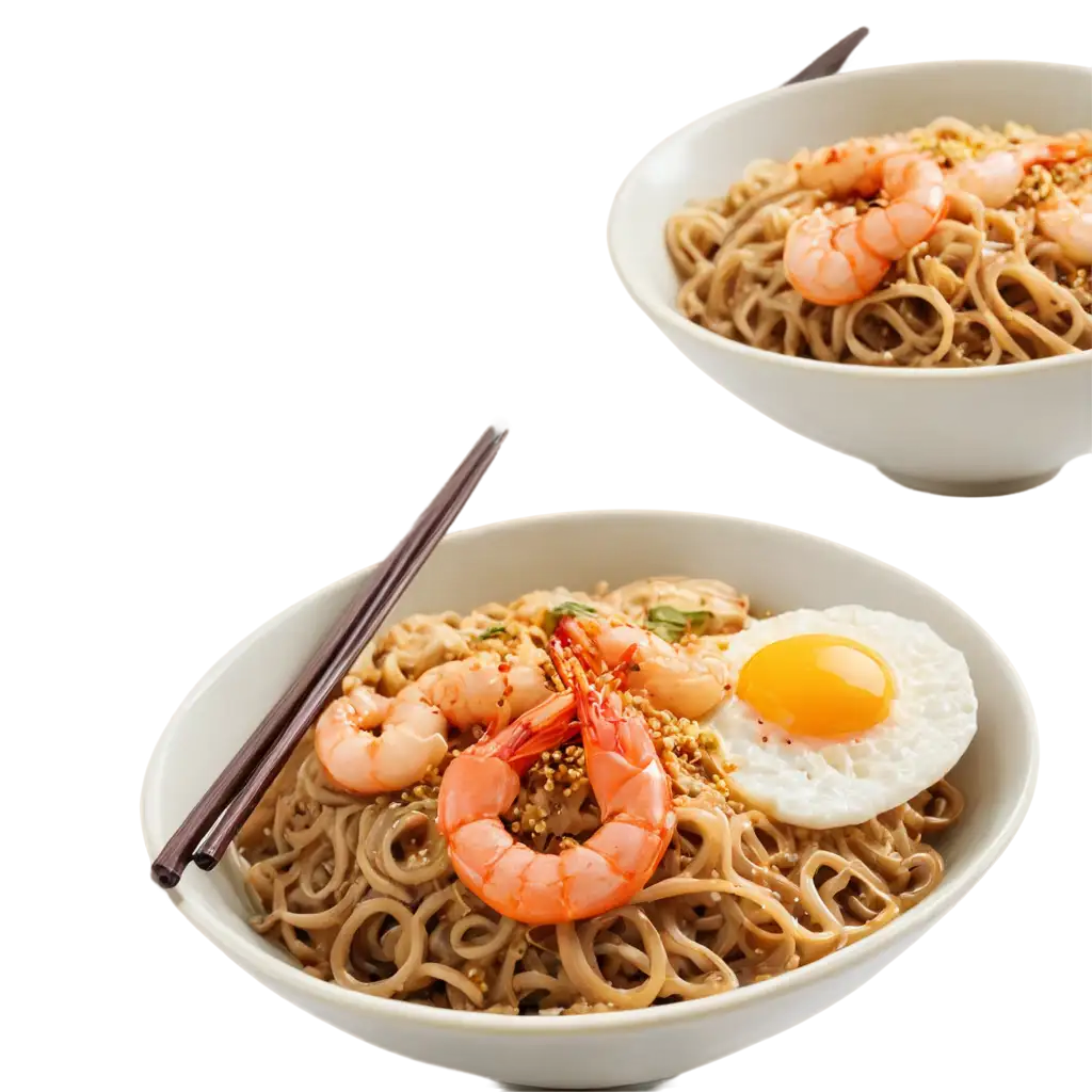 Indonesian-Hot-Noodles-with-Shrimp-and-Egg-Toppings-PNG-Image-High-Quality-and-Clarity