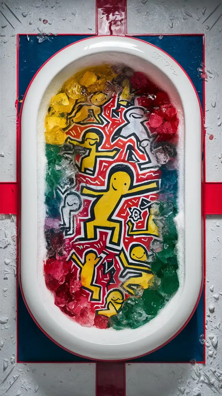 Vibrant Ice Bath Artwork Inspired by Keith Harings Style