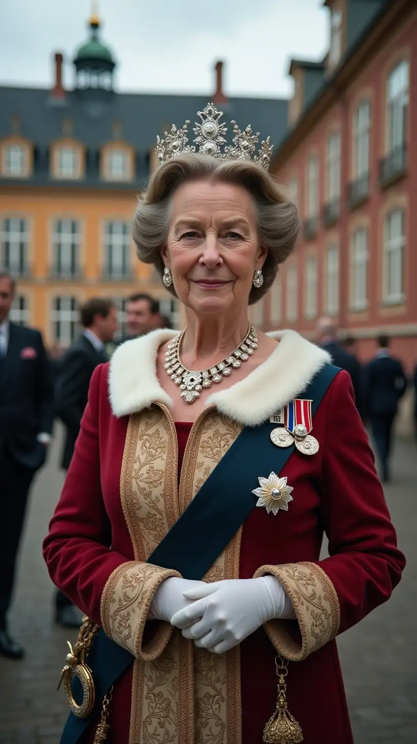 Regal Portrait of Queen Margrethe II in Danish Royal Attire