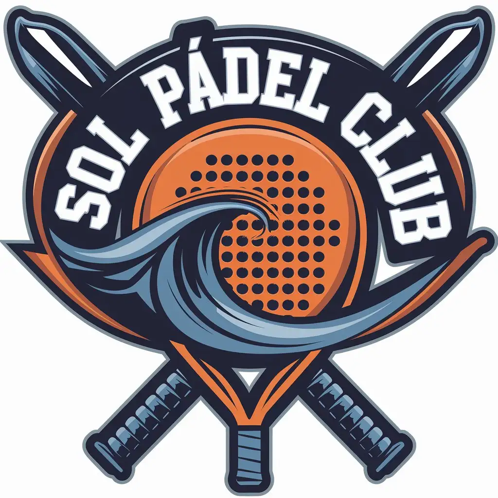 a vector logo design,with the text "Sol Pádel Club", main symbol:Padel, SPEED,complex,clear background