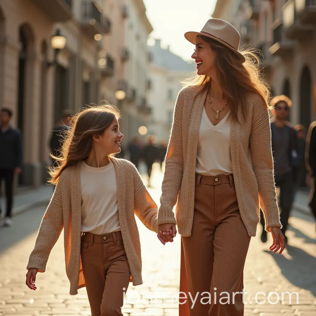 Stylish-Mother-and-Daughter-in-Matching-Knitwear-Walking-in-City-Street