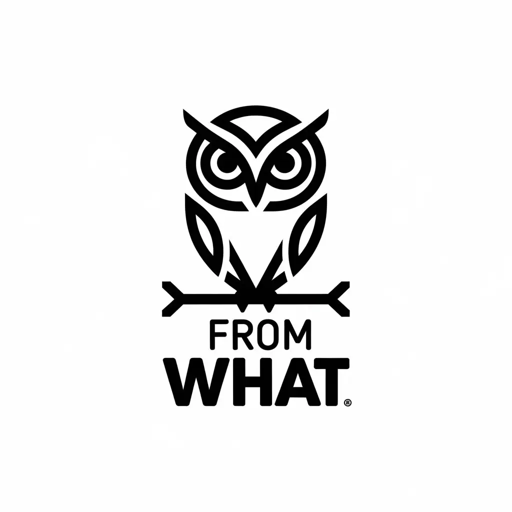 a vector logo design,with the text "from what", main symbol:owl,Moderate,be used in Legal industry,clear background