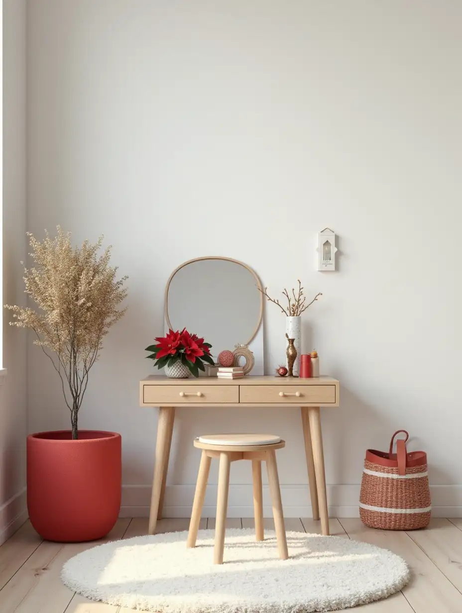 Minimalist-Vanity-Table-with-Poinsettia-and-Christmas-Decorations
