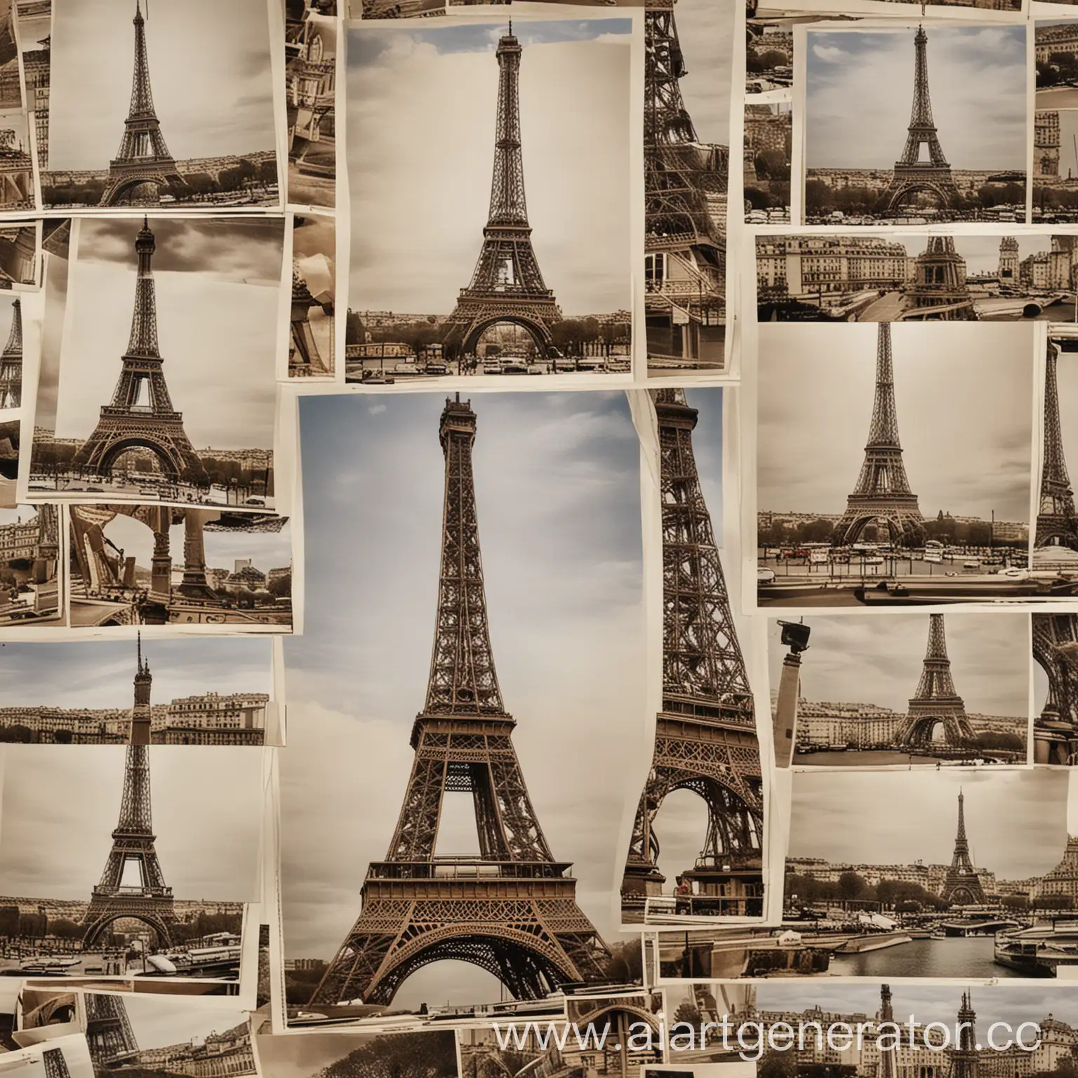 poster with several photos of eiffel tower