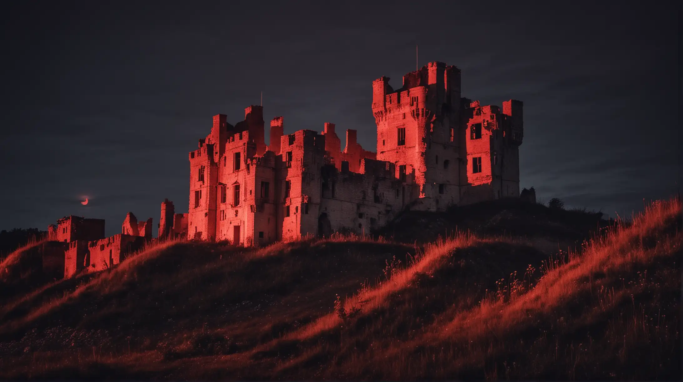 Eerie Birds Eye View of a Ruined French Castle at Night