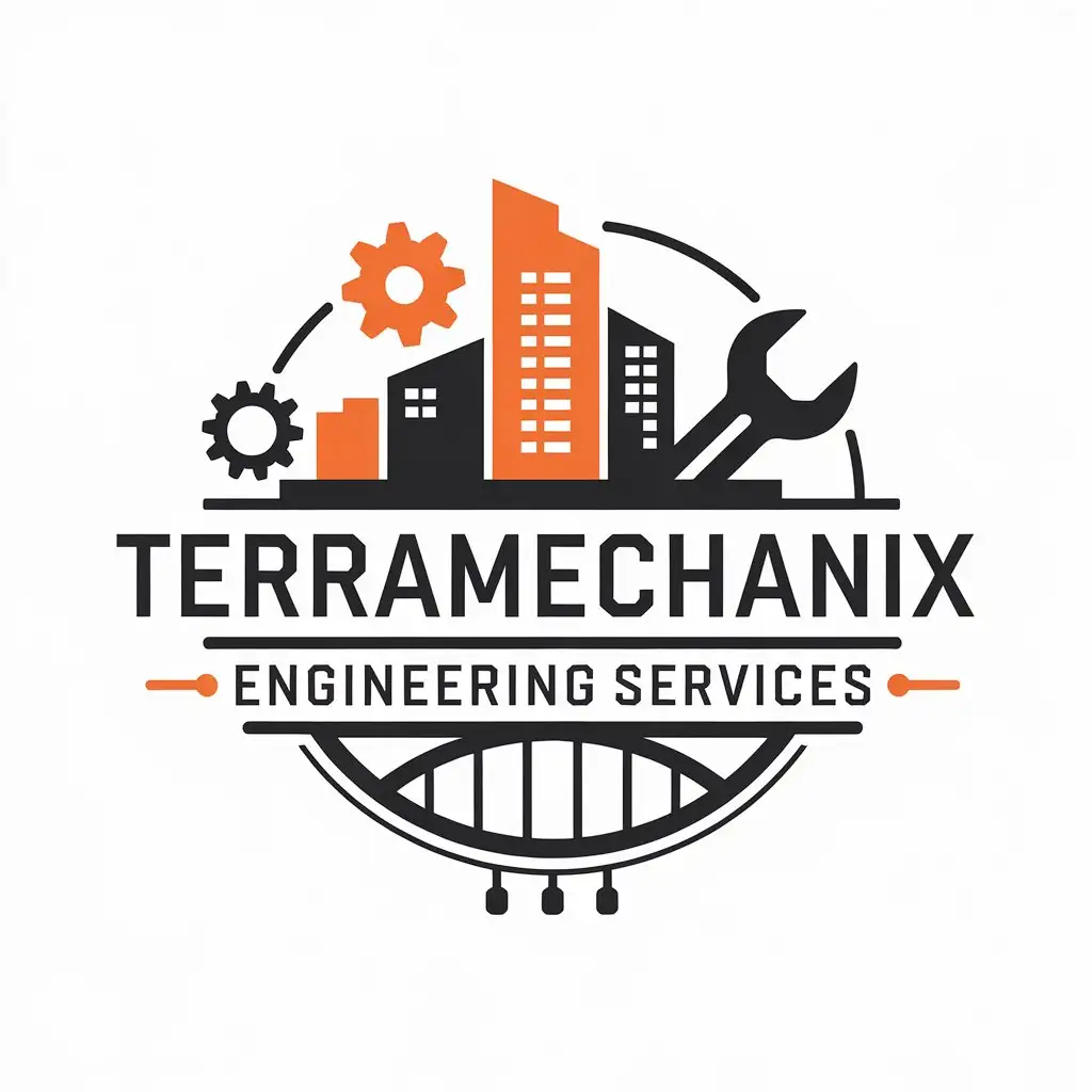 LOGO Design for Terramechanix Engineering Services Minimalistic Gears Building Silhouettes and Wrench Symbolism