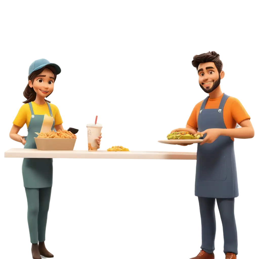 Food-Order-Takeaway-Cartoon-PNG-with-Man-at-Counter-High-Quality-Image-for-Online-Use