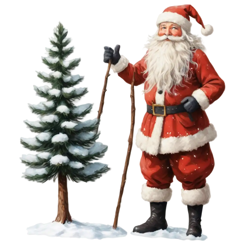 Grandfather-Frost-with-a-Pine-Tree-Snowy-PNG-Image-Capturing-Winters-Magic-in-High-Quality