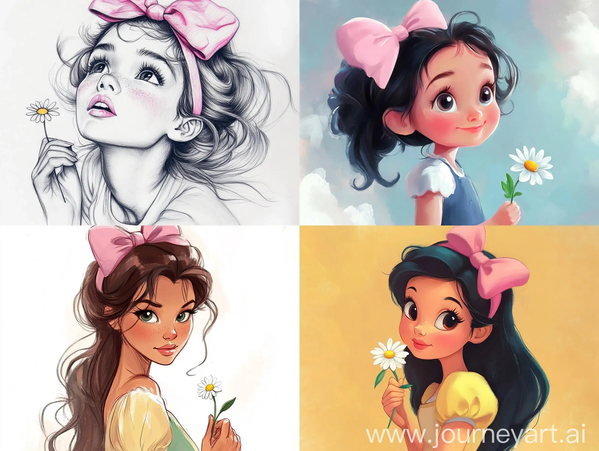 Young-Girl-with-Pink-Bow-and-Daisy-in-Disney-Style