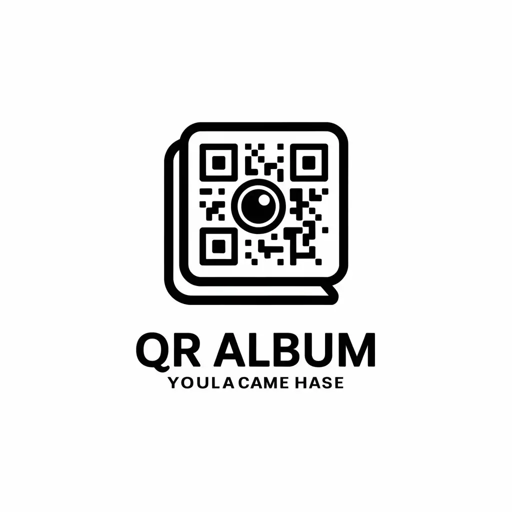 LOGO Design for QR ALBUM QR Code with Camera Lens and Closed Album Theme for Technology Industry