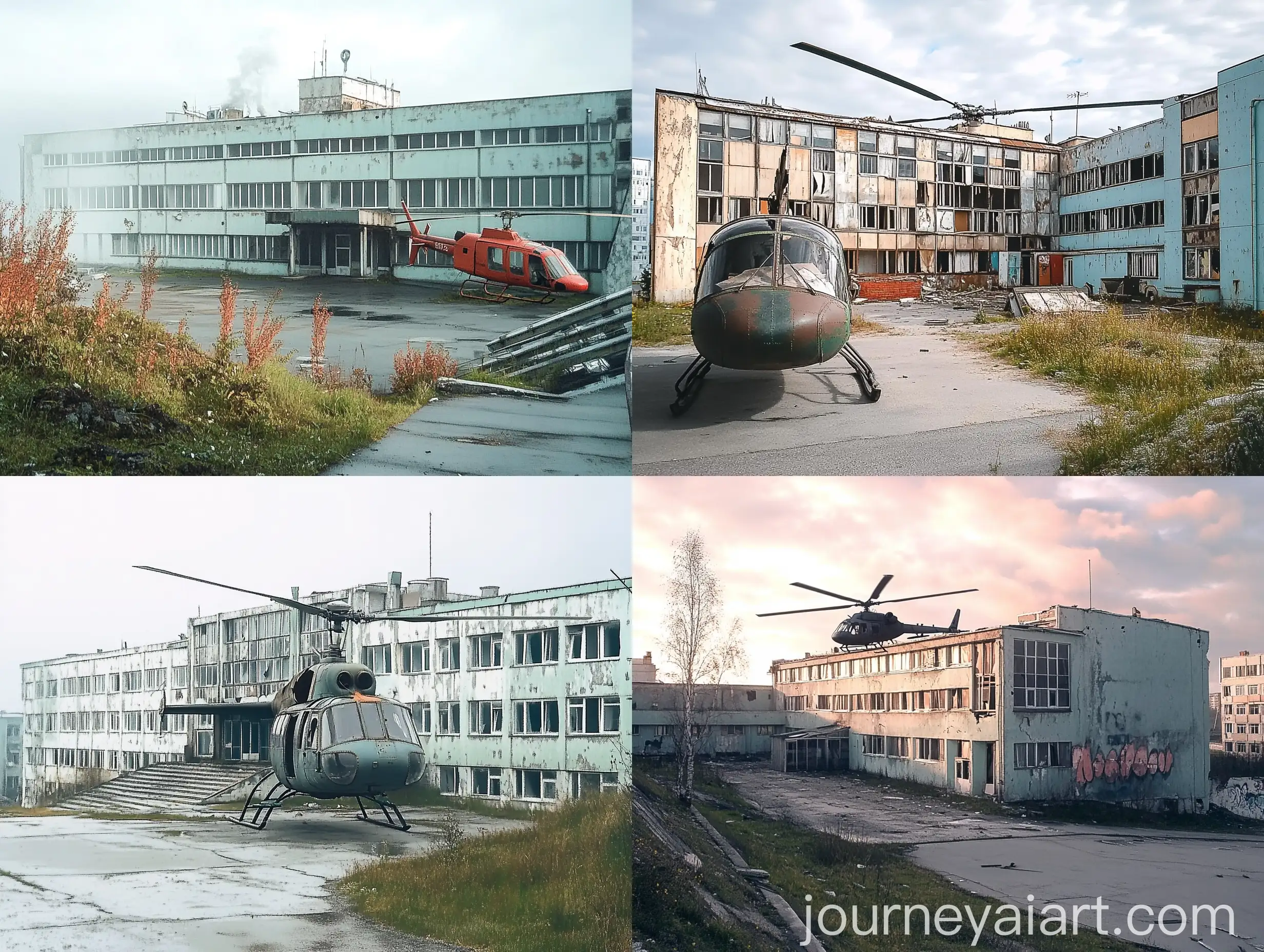 Abandoned-School-Apocalypse-on-Crashed-Helicopter-Roof
