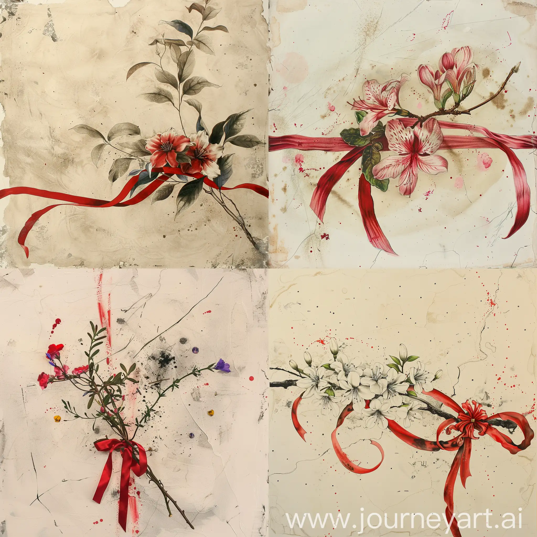 Elegant-Single-Branch-Flowers-with-Red-Ribbon-and-Design-Lines