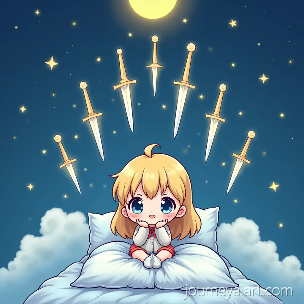 Chibi-Style-Nine-of-Swords-Tarot-Card-with-Starry-Night-and-Kawaii-Character