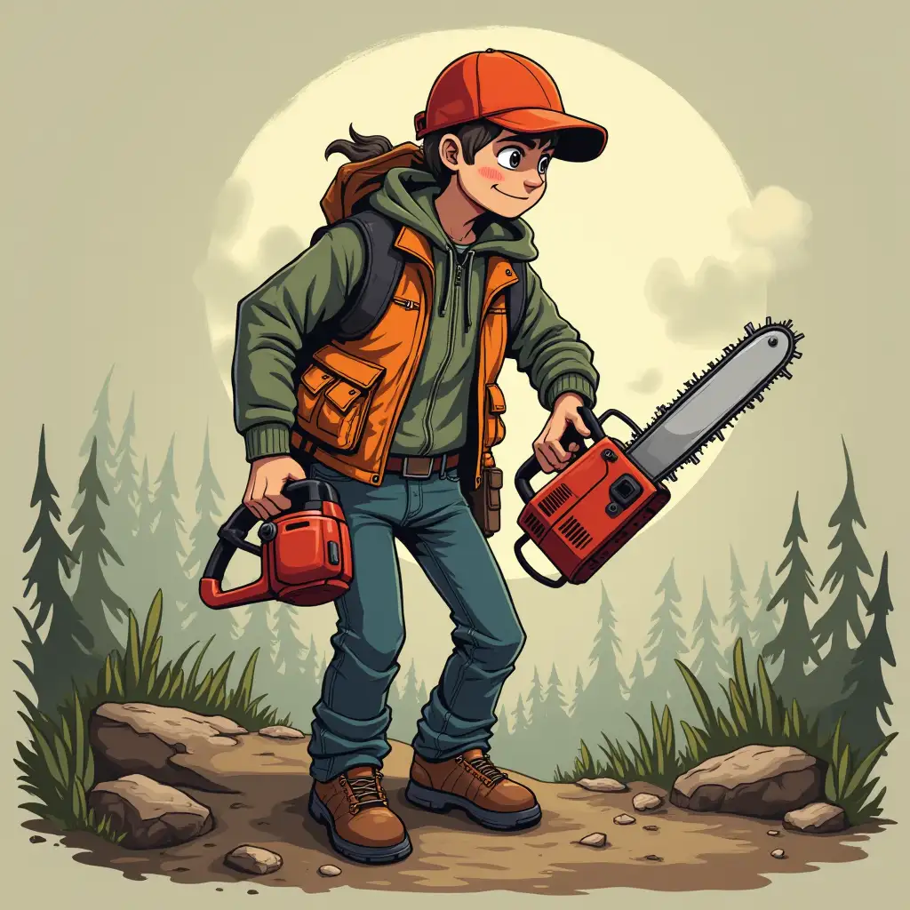 vector with small chainsaw in hand