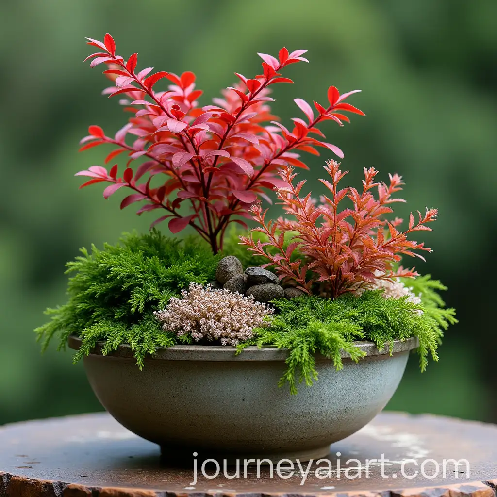 Realistic-Pot-of-Stemmed-Bladder-Spirea-Dwarf-Blood-Plum-and-Autumn-Roses