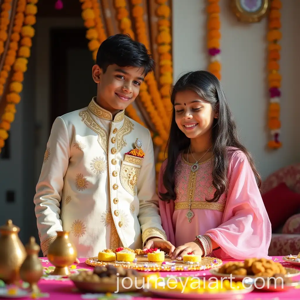 Teenagers-Celebrating-Bhai-Dooj-in-Traditional-Indian-Attire