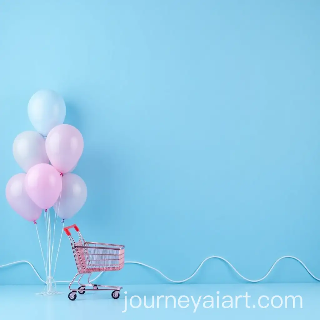Shopping-Basket-with-Pink-Balloons-Against-Blue-Background