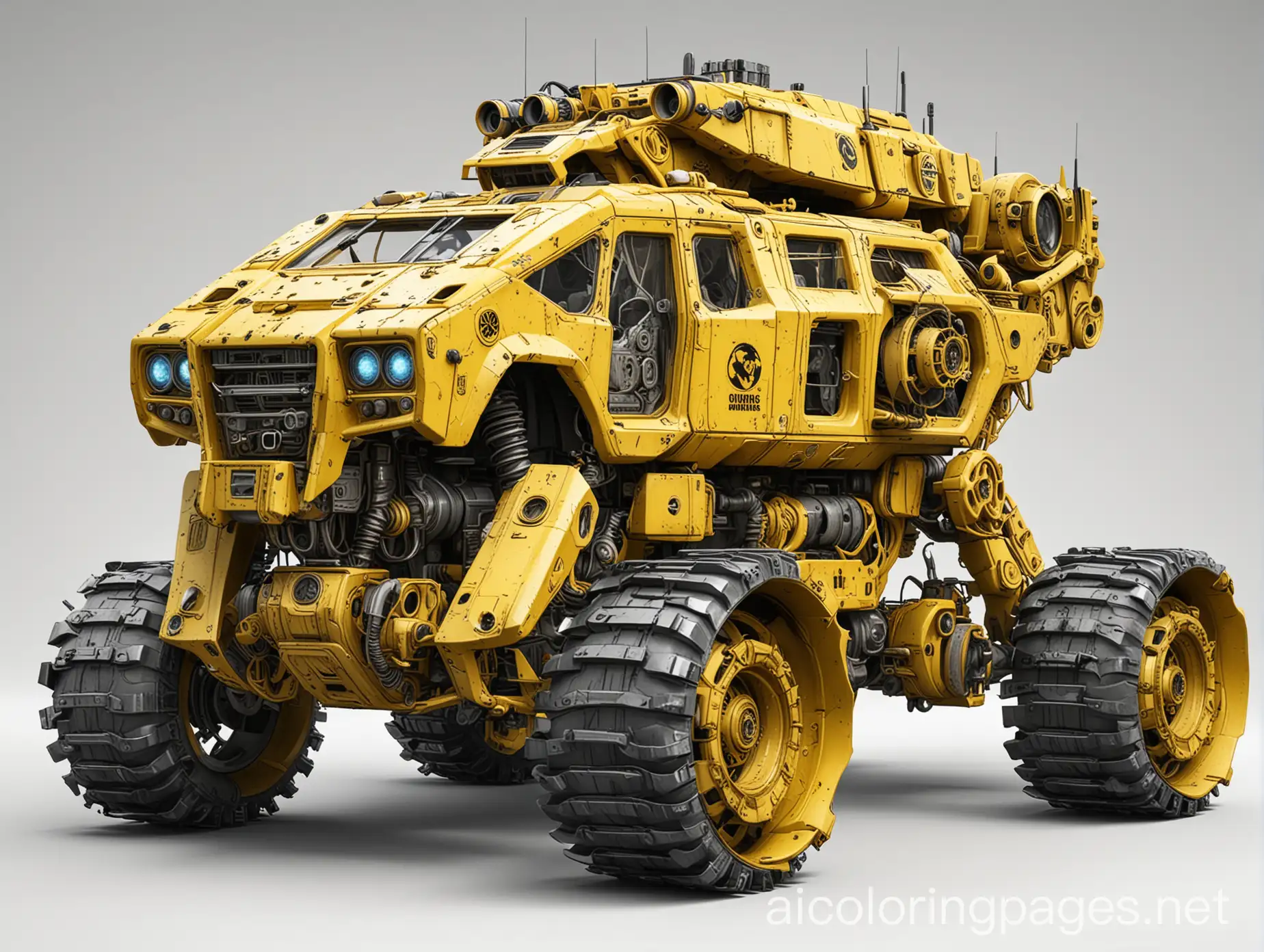 Detailed-Yellow-PostApocalyptic-Cyberpunk-Mech-Biohazard-Vehicle-Coloring-Page