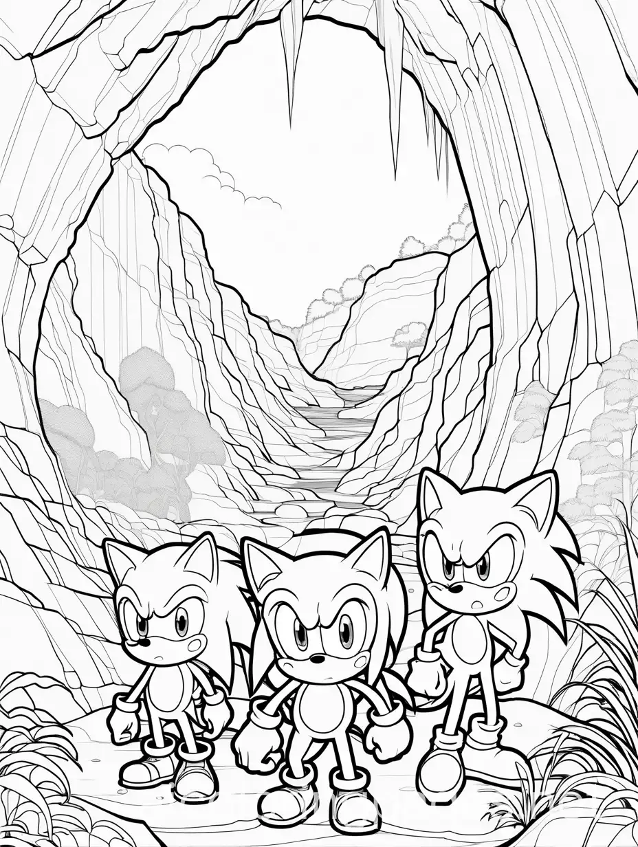 Sonic-Tails-and-Knuckles-Exploring-a-Mysterious-Cave-Coloring-Page