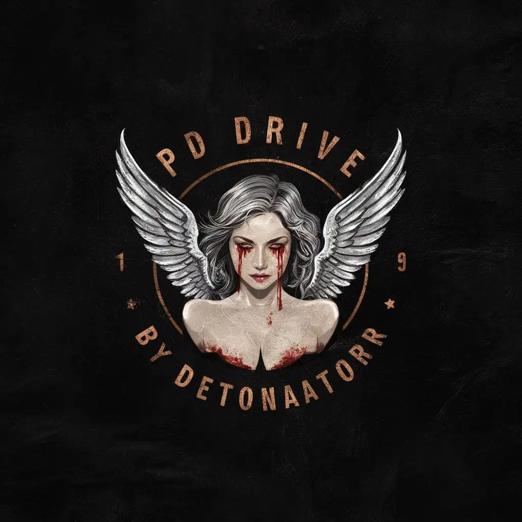 LOGO Design For PD Drive Vector Logo with Detonator Ru Featuring Angel Beauty Woman and Vintage Style