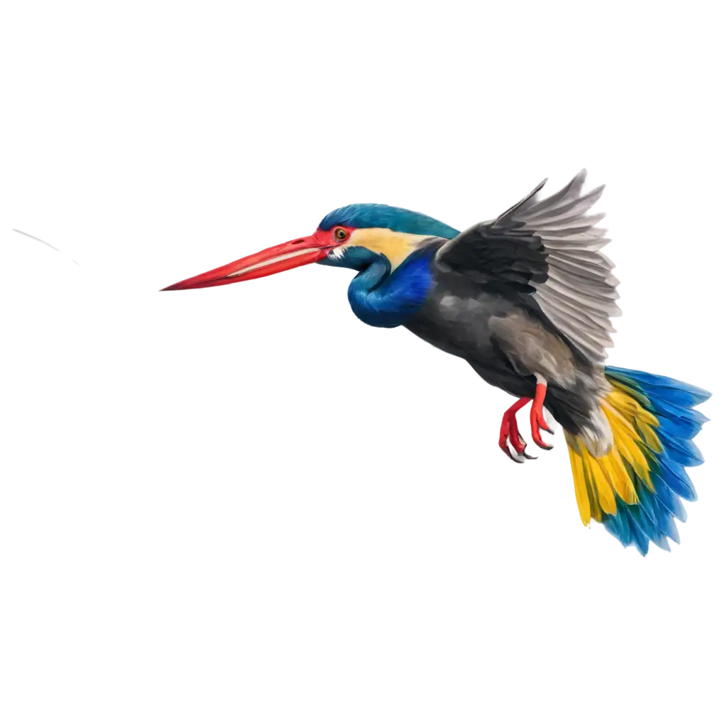 Funny-Smiling-Flying-Bird-with-Long-Beak-and-MultiColor-Wings-PNG-Image