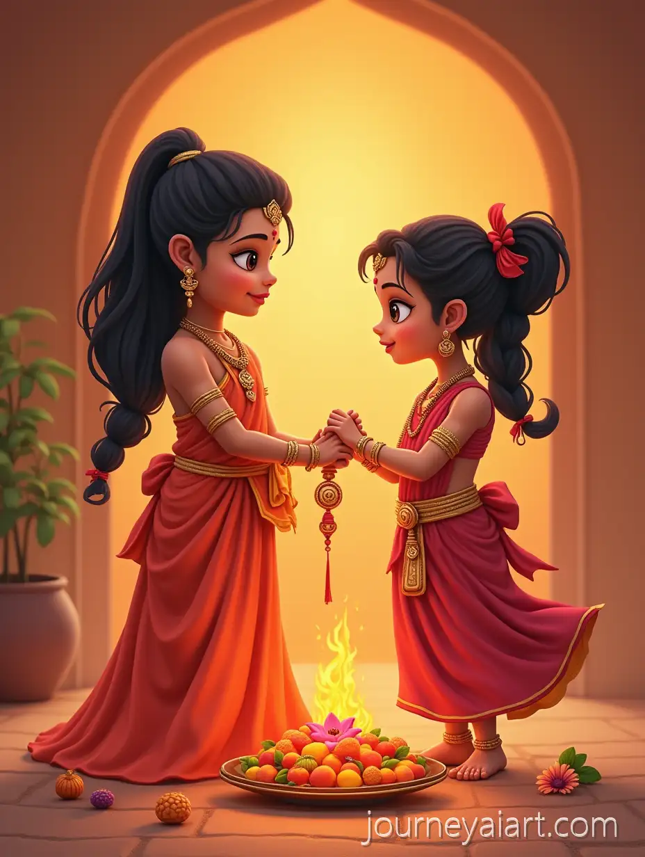 Young-Girl-Tying-RakAI-Art-Prompt-Expansionhi-to-Ganesha-with-Shri-Vinayaka-Rakhi-Bandar-Banner