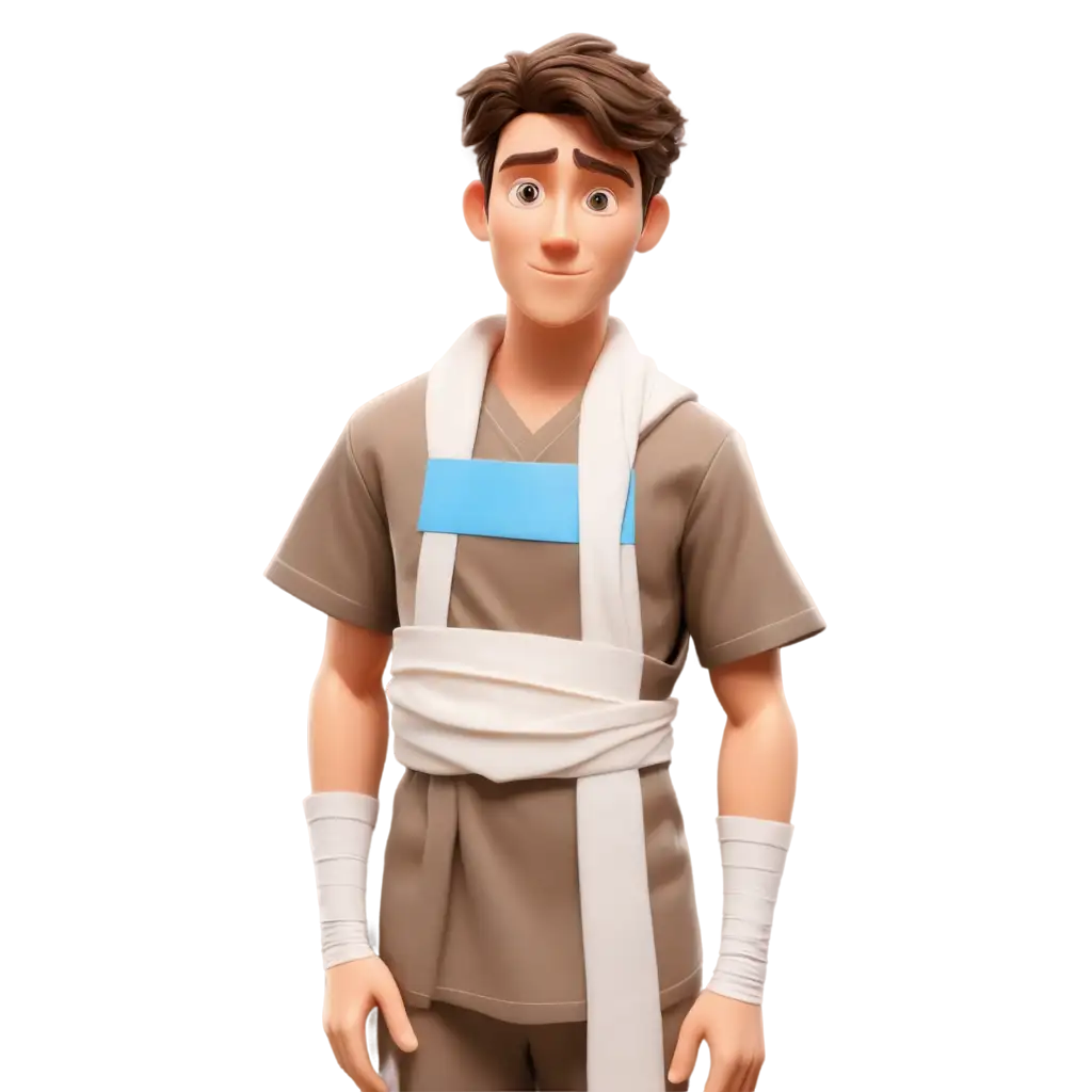 HighQuality-PNG-of-a-Cartoon-Man-in-a-Hospital-Gown-and-Neck-Brace