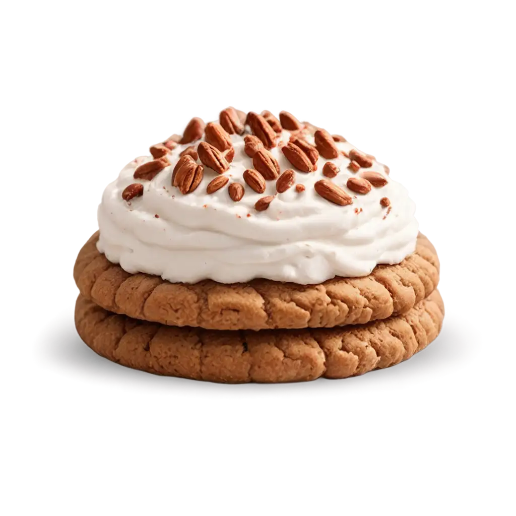 Realistic-Pecan-Cookie-PNG-Image-Whipped-Cream-Frosting-with-Pecans-and-Cinnamon-Dust