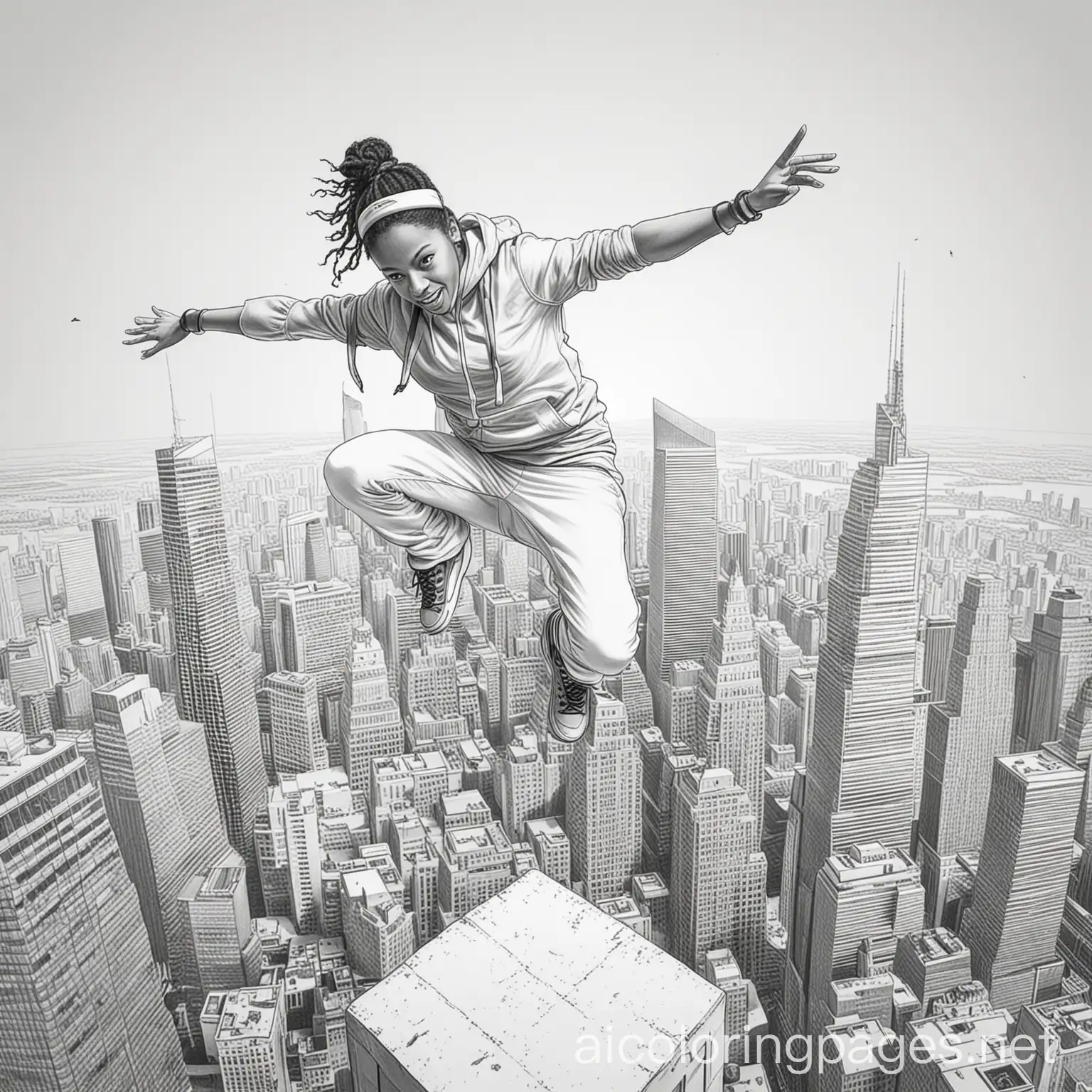 Hip-Hop-Dancer-Jumping-Off-Skyscraper-Coloring-Page