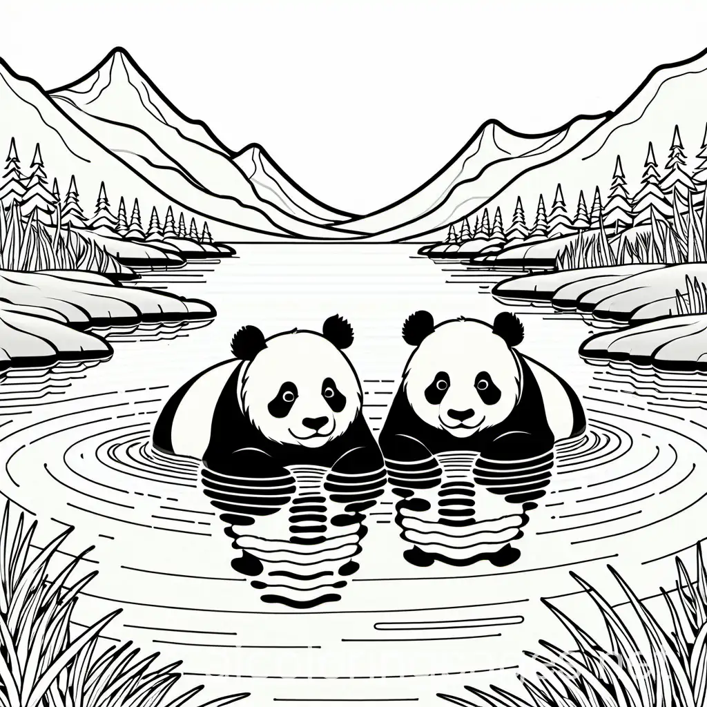 Two-Pandas-Swimming-on-a-Lake-Coloring-Page-for-Kids