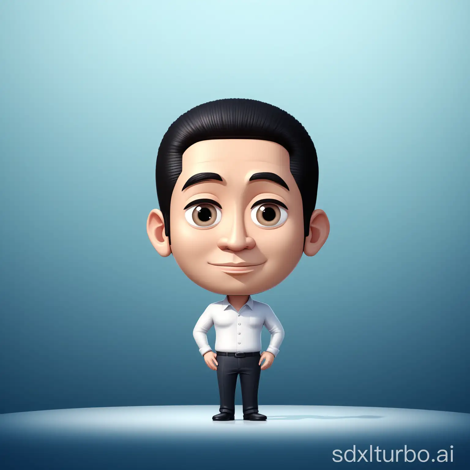 Indonesian-Man-Cartoon-Character-with-Oval-Face-and-White-Shirt-on-Blue-Gradient-Background